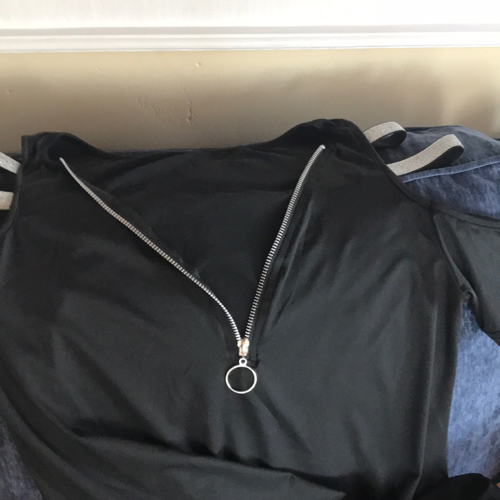 cold Shoulder with silver metallic straps,  silver zipper. NWOT.